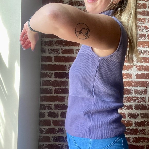 90s purple color block sleeveless turtleneck - Picture 2 of 7